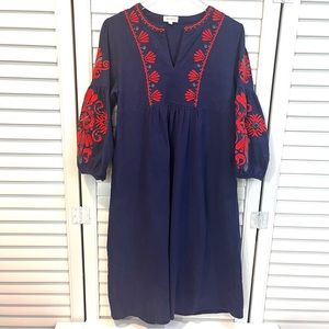 Velzera Blue Embroidered Boho Dress